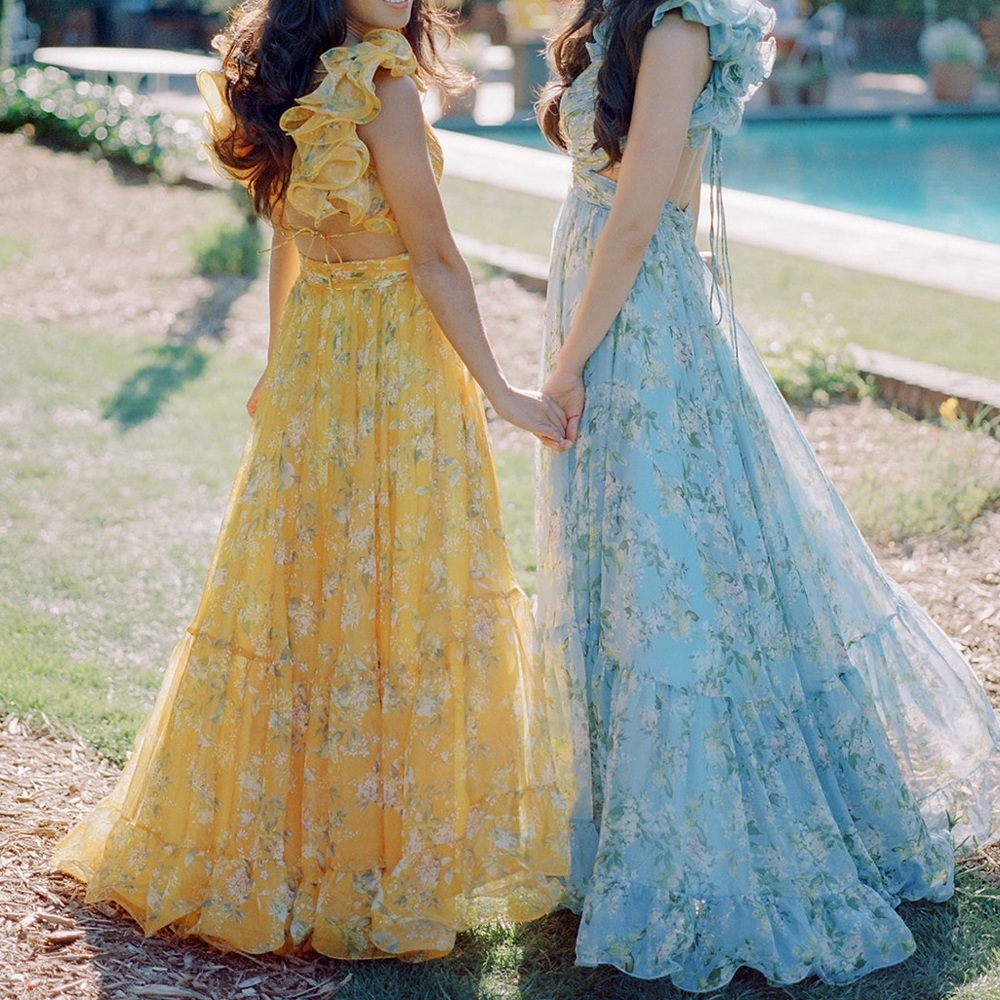 Mac Duggal Ruffled Floral Gown